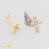 MULTI CZ CROSS CRUCIFIX  316L SURGICAL STEEL L-SHAPE NOSE RING